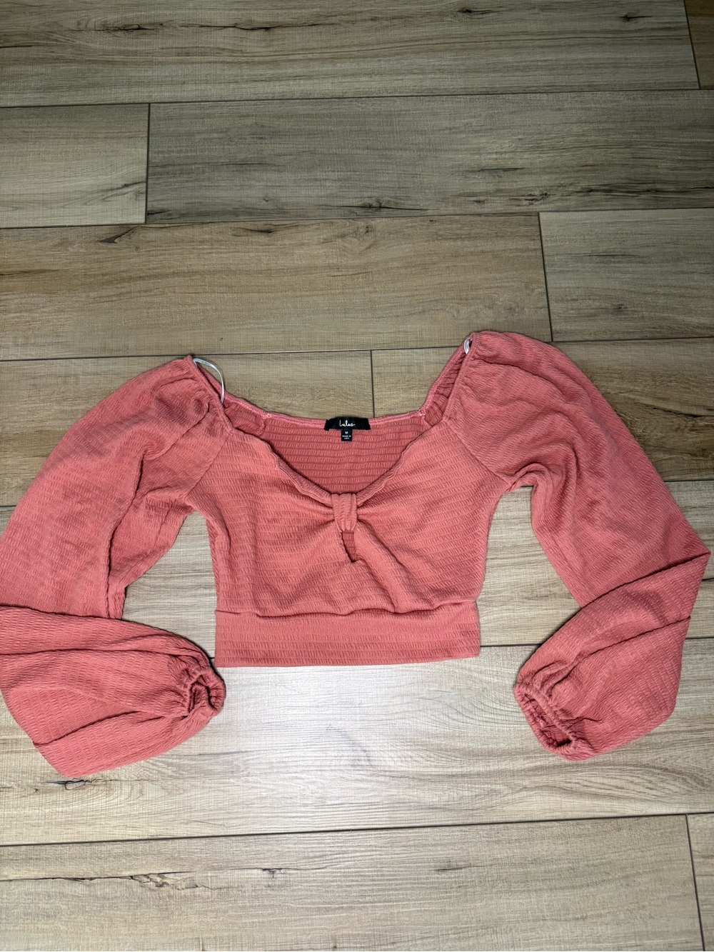 Lulus Coral Pink Smocked Crop Top M Puff Balloon Sleeve Cottagecore